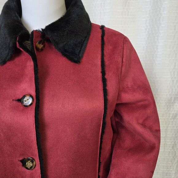 Keren Hart Microsuede Jacket Red Patchwork Women's S Soft Black Faux Fur Lining - Picture 4 of 15
